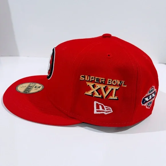 SF 49ERS RED Fitted Hat with Super Bowl Patches. Unisex. - Picture 4 of 6
